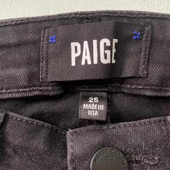 PAIGE Hoxton Straight Ankle Black Jeans Ruffle Distressed Hem - Picture 4 of 9